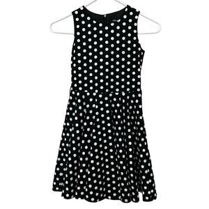 Blackbutterfly Girl’s Dress Sz 7-8 Polka Dot Black/White Lined Zip Flair